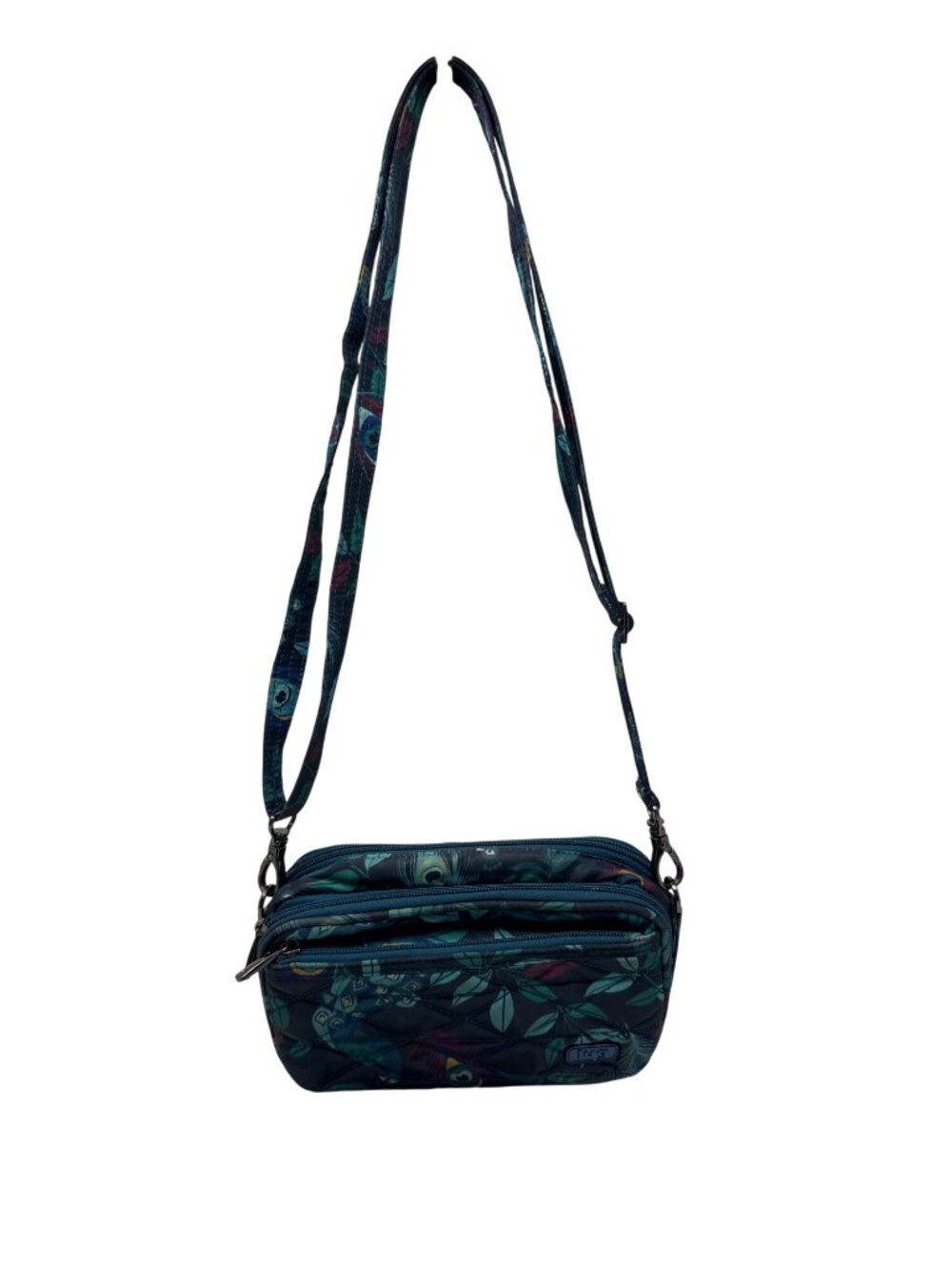 Lug Peacock Feather Quilted Nylon Crossbody Bag With Adjustable Strap